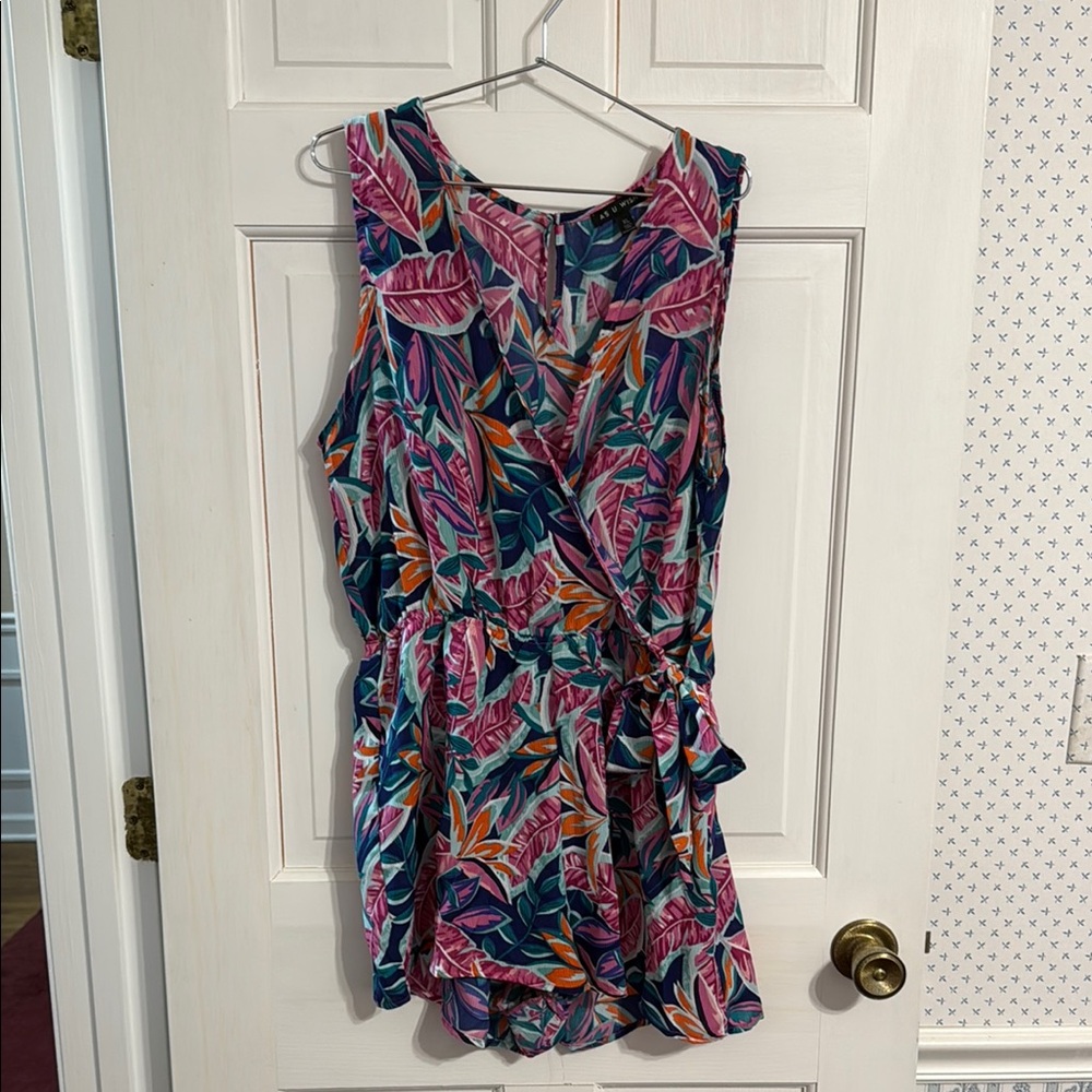 As U Wish Multicolor Leaf Print Romper